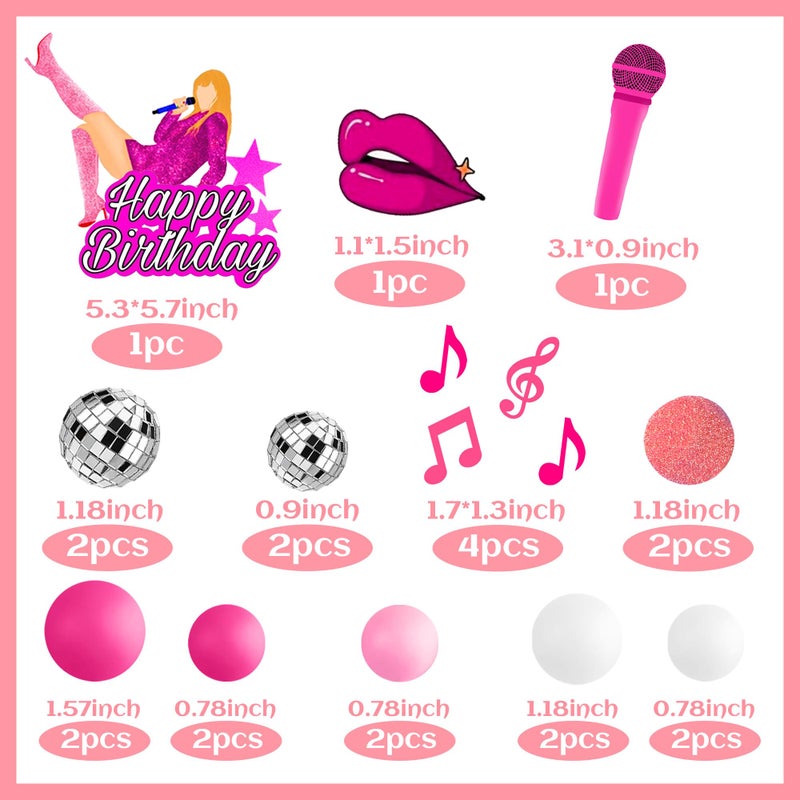 ZXSWEET DRWATE 26 PCS Music Cake Toppers Pink Girl Birthday Cake Topper and Disco cake topper for Music Birthday Party Decorations Supplies (1) - Image 2